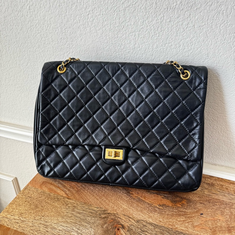*READ Black Diamond Quilted 15" Oversized Flap Convertible Shoulder Bag B1